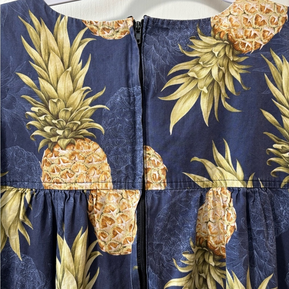 Royal Creations Hawaiian Dress Cotton Mumu Blue Pineapple Short Sleeve XL Vtg - Picture 5 of 5